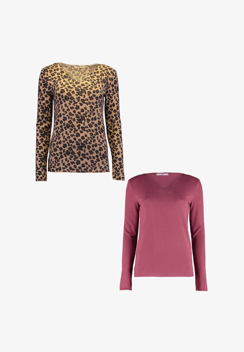 Hailys LANGARMSHIRT 2ER-SET V-AUSSCHNITT NORMALE PASSFORM - Long sleeved top - rot-braun