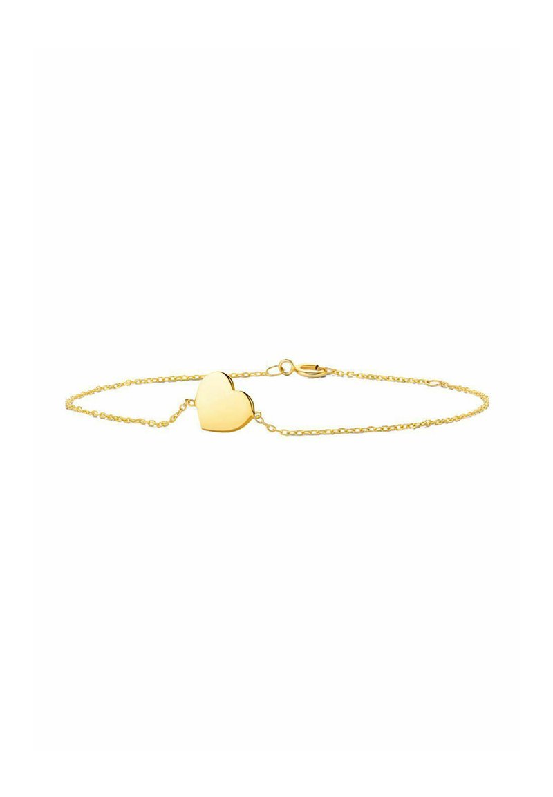 Bracciale in oro con pendente a forma di cuore, con una fine lavorazione della catena e chiusure sicure. Superficie liscia con finitura lucida.