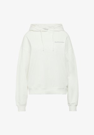 Biała bluza z kapturem wykonana z miękkiego materiału, z kieszenią kangurką z przodu, kapturem z sznurkiem i napisem "Significant Other" na piersi.