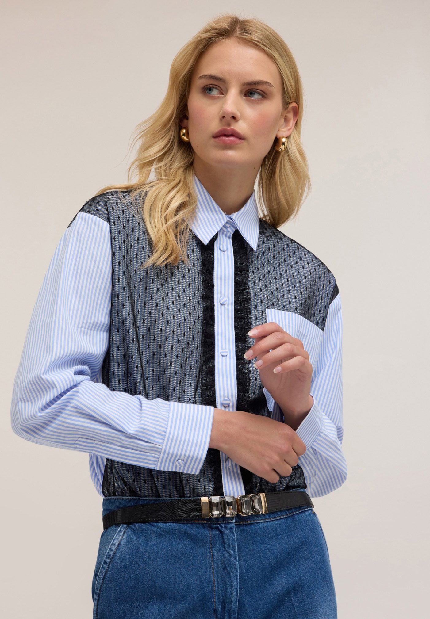 Motivi A RIGHE E PLUMETIS Chemisier azzurro/bleu clair ZALANDO