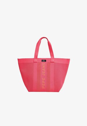 Gran bolsa tote rosa con paneles de malla, asas dobles y logo en relieve "PEPE JEANS" en un color contrastante. Diseño resistente y espacioso.