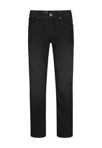 Zwarte denim jeans met een rechte pijpdesign, vijf-pocket styling, knoopsluiting en subtiele stikseldetails. Gladde, stevige stof textuur.