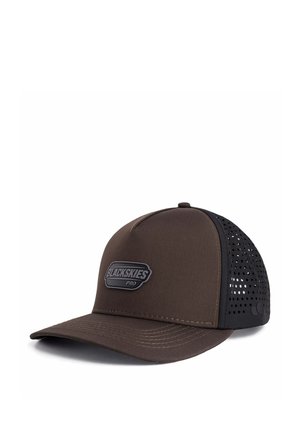Brown and black mesh baseball cap with curved visor and "BLACKSKIES PRO" patch on front panel.