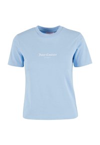 Világoskék pamut póló lekerekített nyakkal és rövid ujjakkal. Az elején fehér "Juicy Couture SPORT" felirat található.