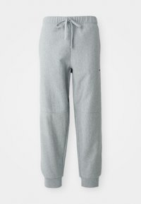 Grau Fleece-Jogginghose mit elastischem Bund, Kordelzug und Bündchen an den Knöcheln. Verfügt über strukturierten Stoff und subtile Nahtdetails.