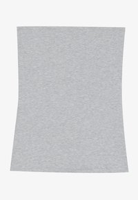 Grå ribbet stof i et tætsiddende, sømløst design med en forlænget form, som har en glat tekstur og ingen synlig branding eller accenter.