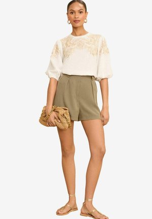 Love & Roses EMBROIDERY PUFF SLEEVE - Camicetta - ivory white and stone cream