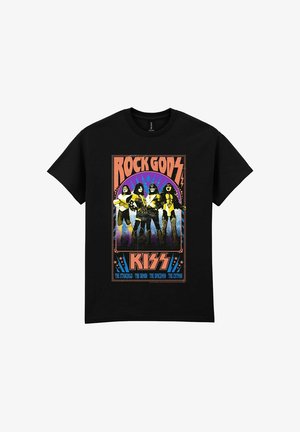 Czarny t-shirt z wizerunkami członków zespołu KISS w kostiumach pod napisem "ROCK GODS" oraz nazwami: The Starchild, The Demon, The Spaceman, The Catman.