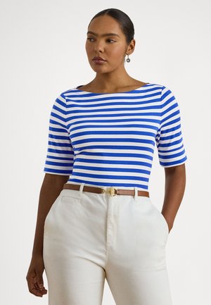 STRIPED STRETCH COTTON BOATNECK TEE - Marškinėliai su spaudiniu - cruise royal/white