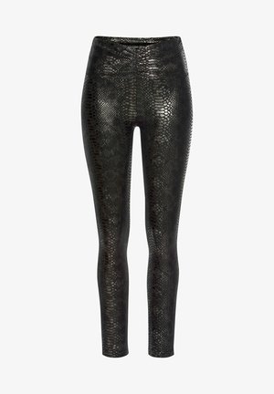 Zwarte slangenprint legging met hoge tailleband, een strakke textuur en een aansluitend ontwerp, geschikt voor verschillende gelegenheden.