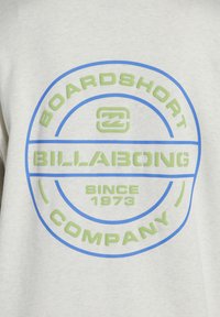 T-shirt grigio chiaro con un grafico circolare blu e verde, con il testo "BOARDSHORT COMPANY" e "SINCE 1973" in evidenza.
