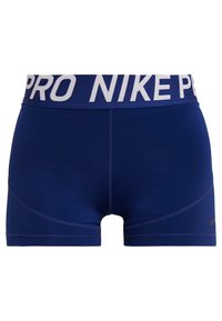 Granatowe szorty sportowe z białym paskiem "PRO NIKE", elastyczny materiał, dopasowany krój oraz subtelne detale szwów.