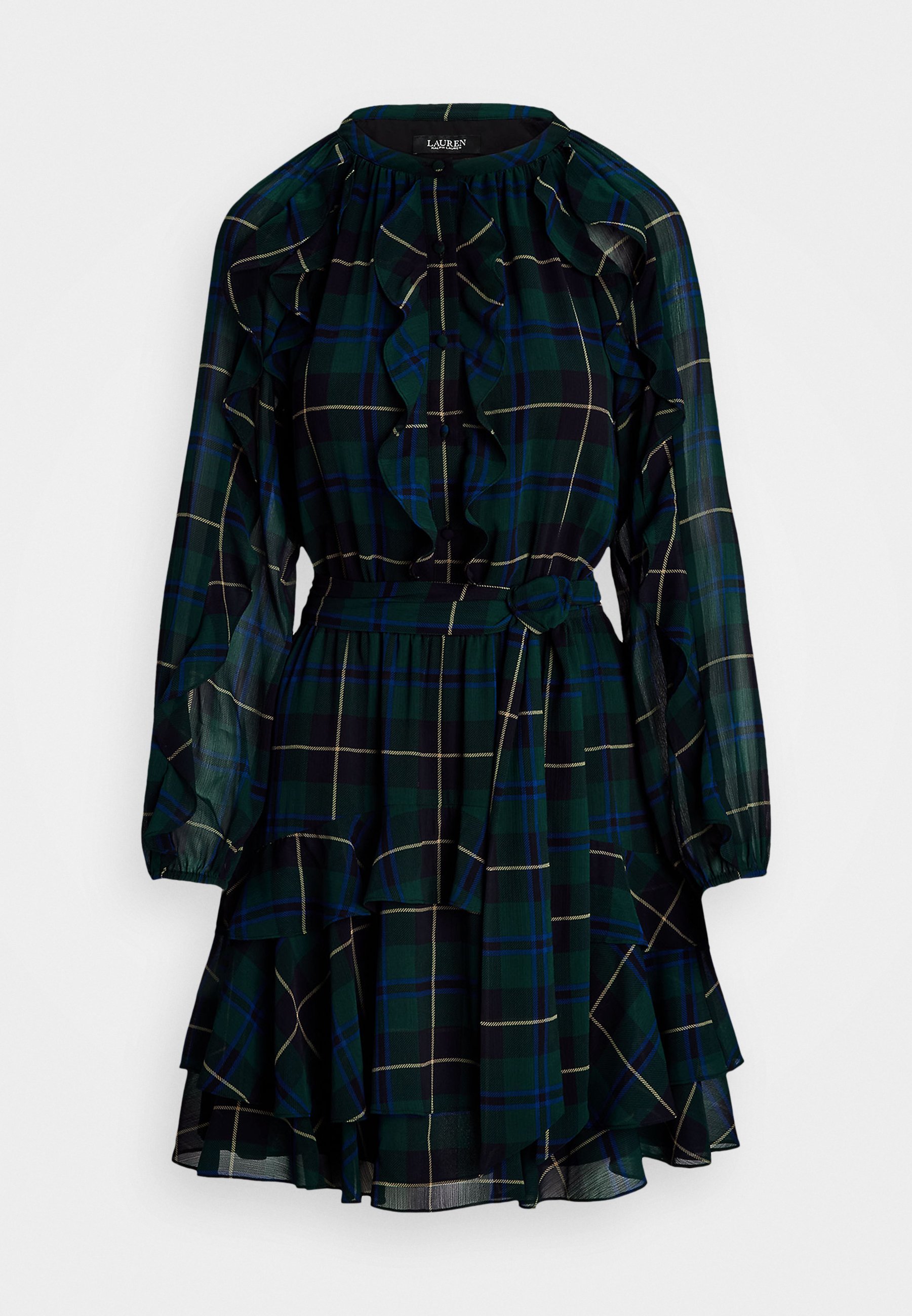 ralph lauren green plaid dress Lauren RUFFLE TRIM GEORGETTE TIERED - Shirt dress Womens dresses