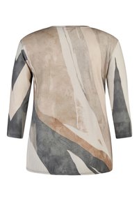 Langärmeliges Oberteil aus weichem Stoff mit einem abstrakten Muster aus Beige-, Grau- und Cremetönen sowie unterschiedlichen Formen und Texturen.