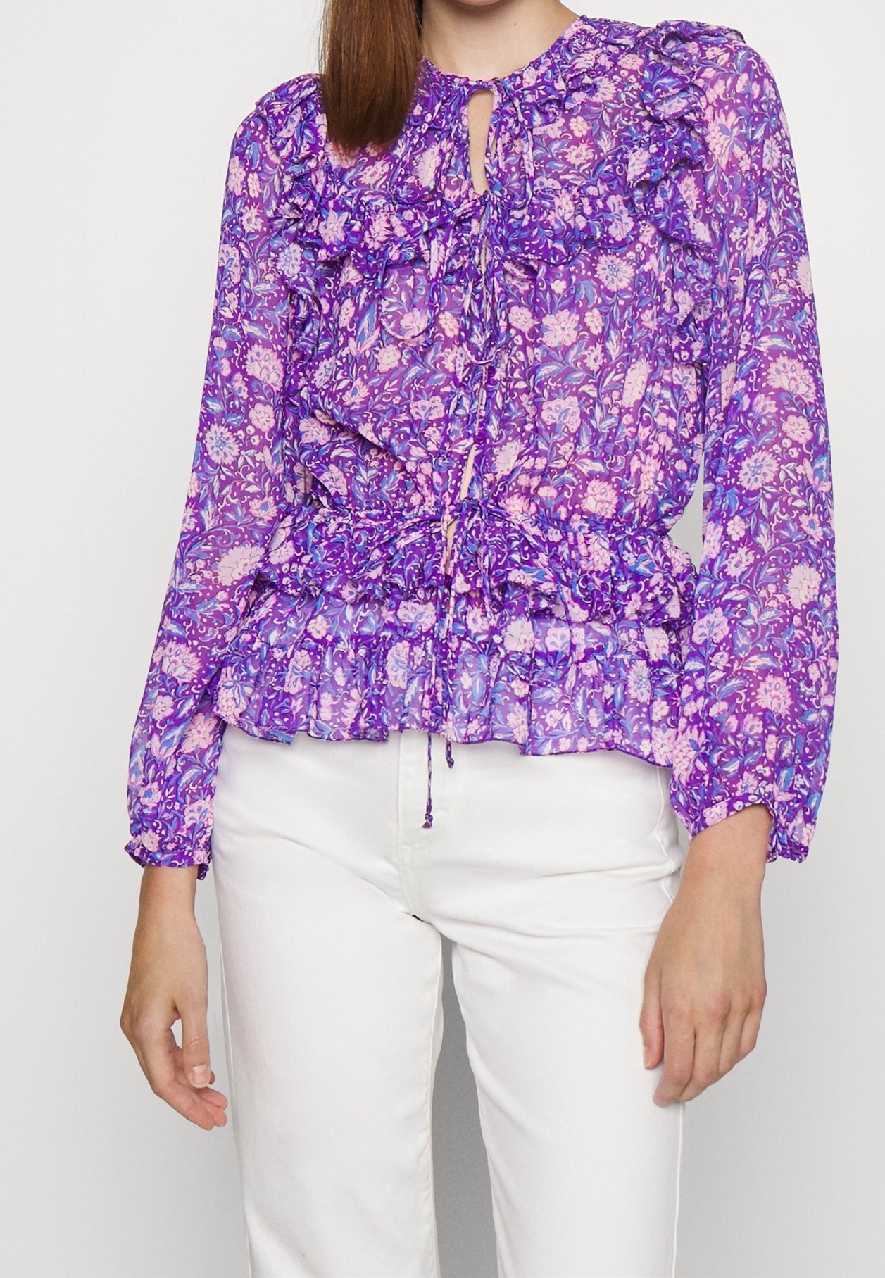 Tunique/blouse MAJE Taille T3 Violette à Rayures Ajourées - Style Boho Chic - Occasion Très Bon état