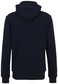 Felpa blu navy con scollo rotondo, maniche lunghe e un ampio cappuccio. Realizzata in tessuto morbido, presenta polsini e fondo a costine.