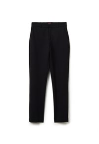 Zwarte op maat gemaakte broek van rekbare stof, met zijzakken, een gladde textuur en een slim fit ontwerp met een nette zoom.