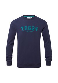 Navy blue sweatshirt made of cotton, featuring a green embroidered "TOG24" logo and "EST. 1958" text across the chest and long sleeves.