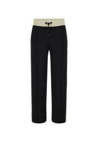 Sorte sweatpants med en cremegul ribbet talje, snor og sidelæg. Lige ben design med en glat tekstur og ingen synlige mønstre.