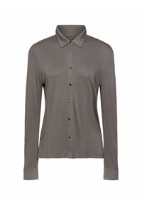 Chemise à manches longues avec boutons dans un gris atténué. Fabriquée en tissu lisse, elle dispose d'un col classique et d'accents de boutons sombres.