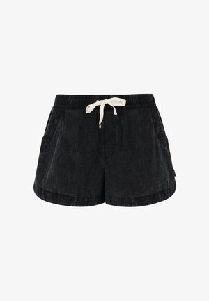 Zwarte shorts met een elastische tailleband, een crèmekleurige trekkoord, twee zijzakken en een licht gestructureerde stof. Casual, relaxed fit ontwerp.