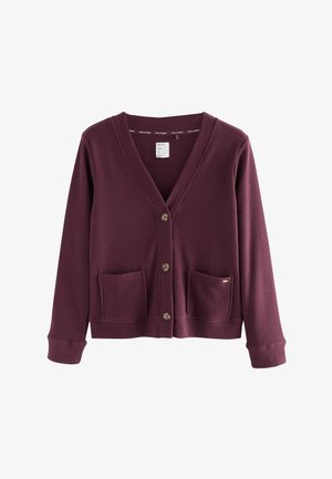 Burgundia soonikko kaelusega kardigan viie nööbiga, kahe esihakiga ja sooniku mansettidega. Valmistatud pehmest kangast, millel on mugav istuvus.