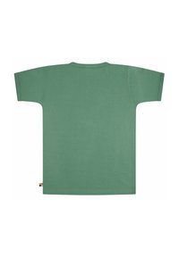 Groene katoenen T-shirt met korte mouwen, ronde hals en een rechte snit. Bevat een klein multicolored label aan de zoom.