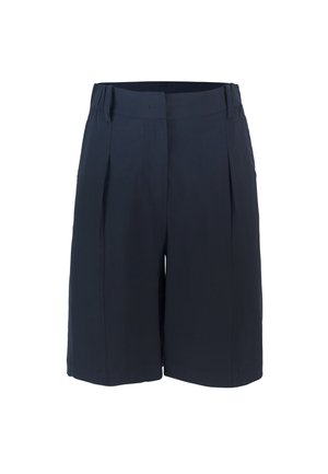 Shorts blu scuro realizzati in tessuto leggero, con una parte anteriore plissettata, taglio dritto e tasche laterali per la funzionalità. Design pulito e minimal.