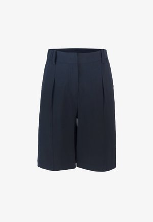 Shorts blu scuro realizzati in tessuto leggero, con una parte anteriore plissettata, taglio dritto e tasche laterali per la funzionalità. Design pulito e minimal.