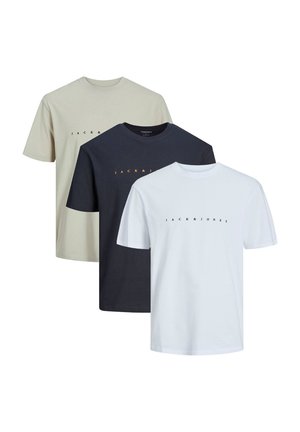3ER PACK STAR JJ - T-shirt print - weiß beige dunkelblau