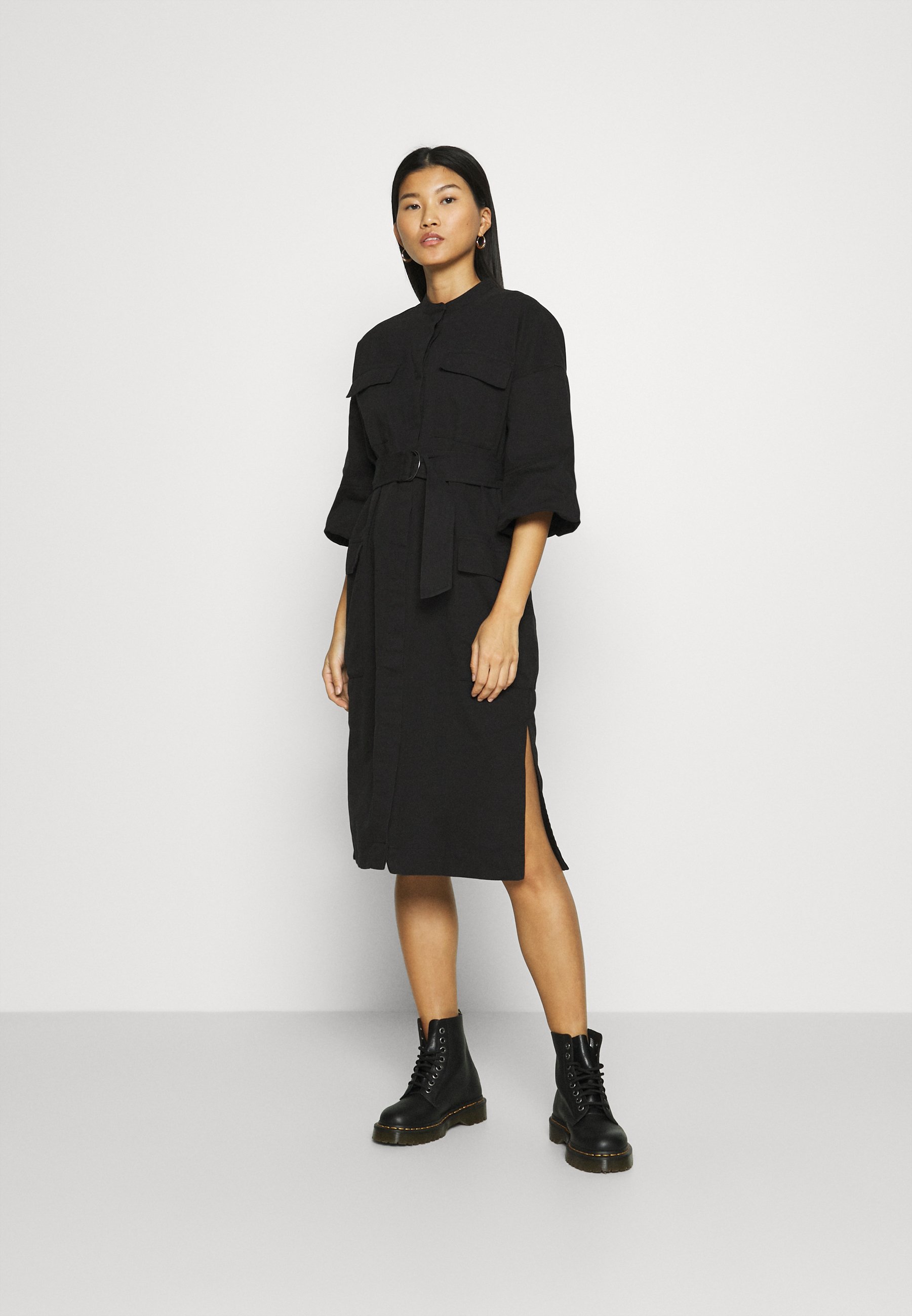 black denim utility dress