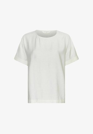 Biele bavlnené tričko s krátkym rukávom a okrúhlym výstrihom, s preloženými manžetami, zobrazené na jednoduchom bielom pozadí.