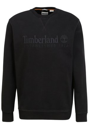 Czarna bluza Timberland z okrągłym dekoltem, długimi rękawami i wytłoczonym logo z napisem Timberland Established 1973 na przodzie.