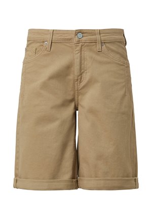 Khaški šorti iz mešanice bombaža, s klasičnim krojem, zvitimi robovi ter sprednjimi in zadnjimi žepi. Vključena sta kovinski gumb in nitne zakovice.