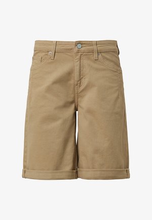 Kaki kratke hlače izrađene od mješavine pamučnog materijala, s klasičnim krojem, preklopnim rubovima te prednjim i stražnjim džepovima. Uključeni su metalni gumb i zakovice.