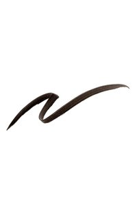 Linea di matita eyeliner nera su uno sfondo bianco, caratterizzata da una texture liscia e una punta affusolata che crea una forma curva e dinamica.