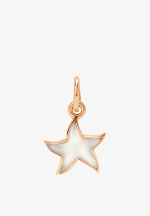 Sternförmiger Anhänger mit weißem Emaille-Zentrum und einer Umrandung sowie Öse aus Roségold zum Befestigen an einer Kette oder einem Armband.