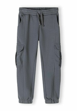 Pantaloni jogger grigi realizzati in tessuto morbido, con vita elastica, cordino e tasche laterali, e orli elastici alla caviglia.