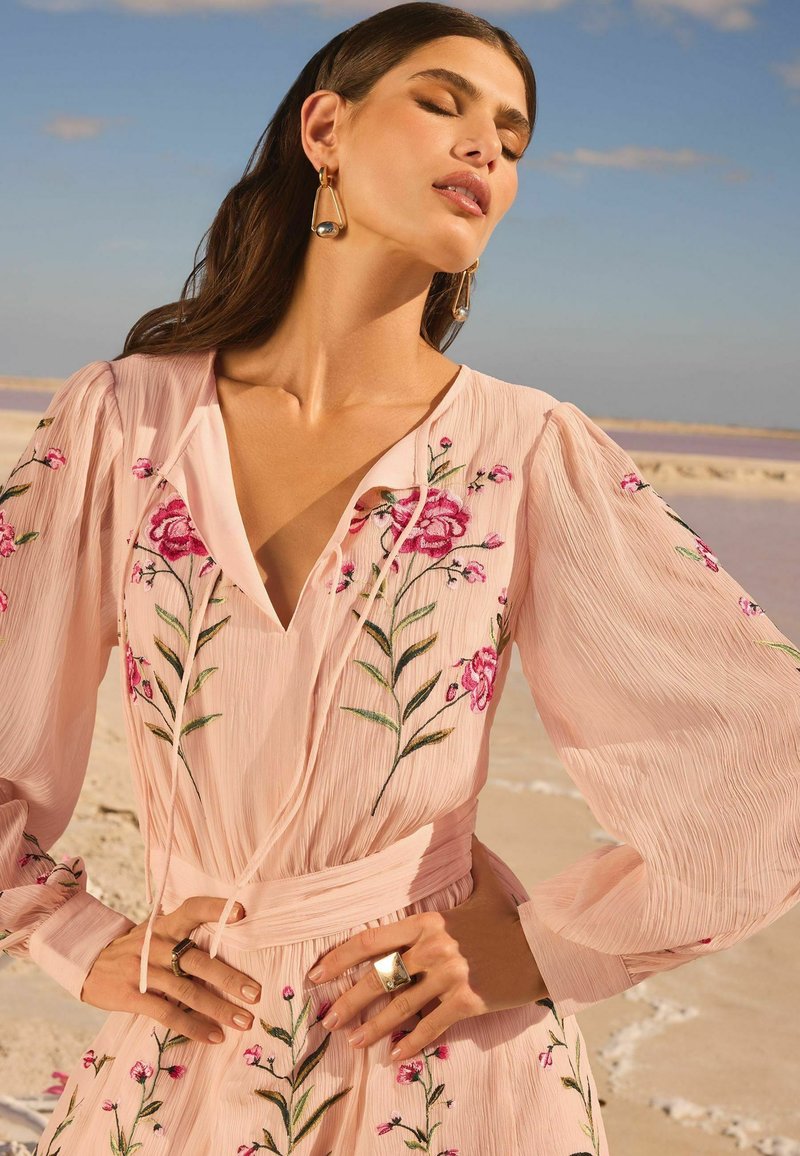 strapless open back dress White and Pink Floral Dress S main image 1