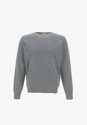 Maglione grigio con scollatura rotonda, maniche lunghe e orlo a coste. Realizzato in materiale morbido con una texture liscia e cuciture minime.