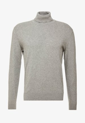 Pullover grigio con collo alto e maniche lunghe. Realizzato in un materiale liscio e morbido, con un design aderente e dettagli a coste all'orlo.
