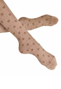 Collant nudo a pois realizzati in materiale trasparente, con grandi pois color sabbia su tutta la superficie. Design open-toe con bordi rinforzati.