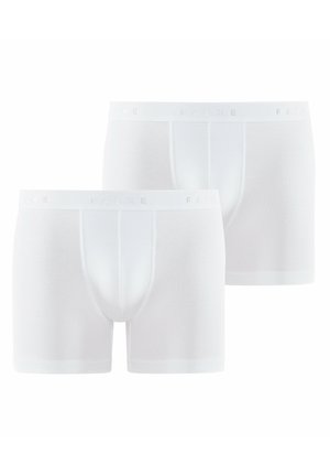 White cotton boxer briefs featuring a soft waistband with "FALKE" logo and a fitted design, available in a pack of two.