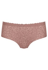 Kant hipster slips in een gedempte roze kleur, met een abstract patroon, golvende randen en een zachte textuurafwerking.