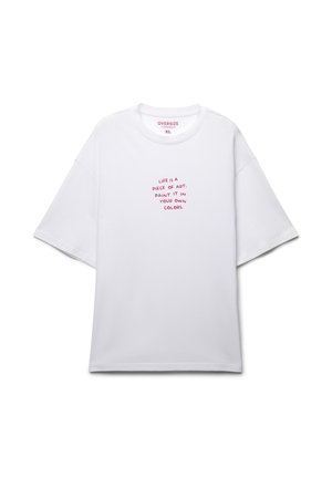OVER CON SCRITTA FRONTALE - T-shirt con stampa - bianco ottico
