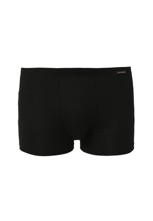 Zwarte katoenen boxershorts met een gladde textuur, een aangesloten pasvorm en een logo op de tailleband. Eenvoudig, klassiek ontwerp zonder aanvullende patronen.