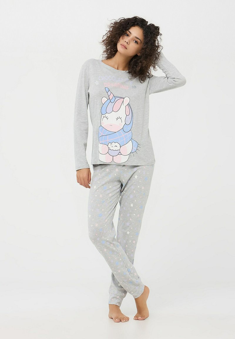 Terranova SET CON UNICORNO A MANICHE LUNGHE - Pigiama - grigio chiaro melange