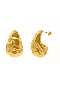 Orecchini color oro con una forma organica e irregolare e una texture liscia e lucida. Presentano un design a perno.