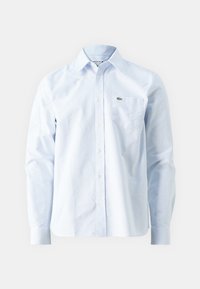 Jasnoniebieska, pasiasta koszula z długim rękawem, wykonana z bawełny, z kołnierzykiem zapinanym na guziki, kieszenią z przodu oraz małym logo na piersi.