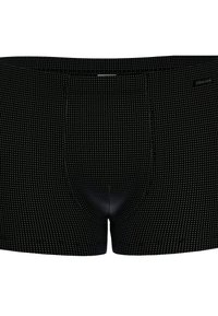Boxer neri con un motivo testurizzato a griglia, caratterizzati da cuciture bianche in contrasto. Vita elastica con dettaglio del logo.